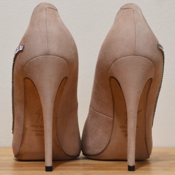 Blush Suede Crystal Peep-toe Pumps by Giuseppe Zanotti SIZE 8 (EU 37.5) - Picture 9 of 11
